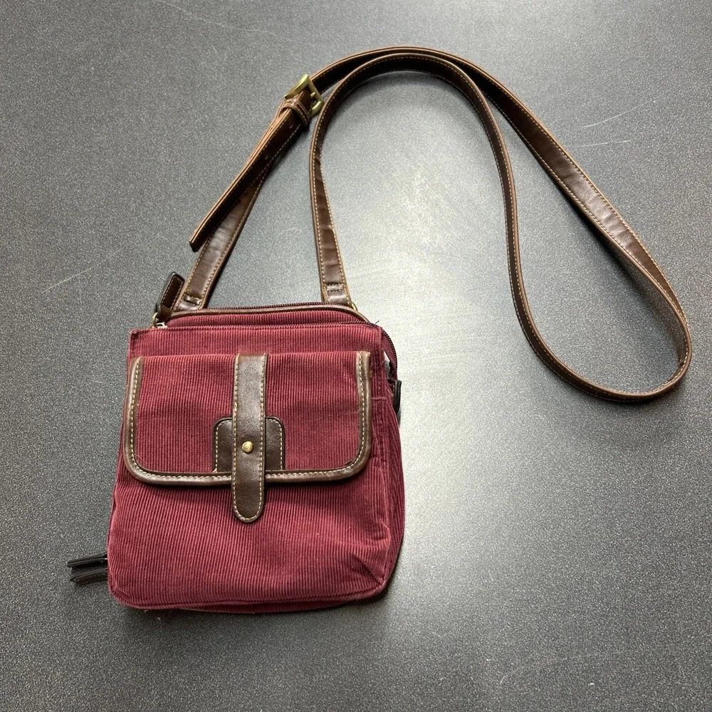 Vtg 90s Corduroy Canvas Leather Purse Crossbody Mini Bag Contempo Casuals